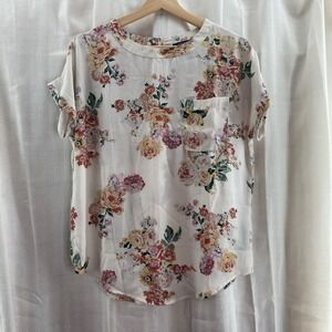 Buffalo David Bitton Women Floral Print Short Sleeve Blouse Top Shirt S Romantic